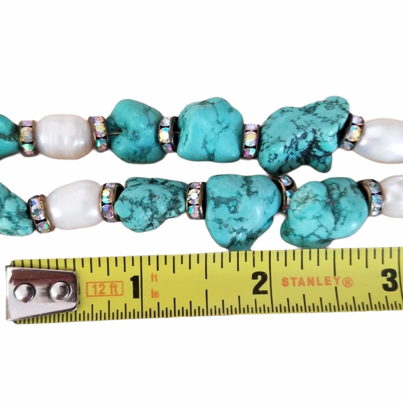 Hand Crafted Turquoise Pendant & Howlite Nugget Freshwater Pearl Beaded Necklace - Picture 10 of 15
